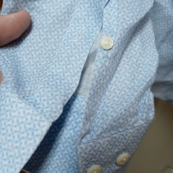 Peter Millar Shirt Mens Large Blue White Linen Crown Cool Geometric Long Sleeve - Picture 5 of 6